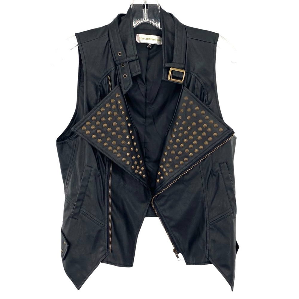 Anthropologie Luxe Apothetique Faux Leather Black Studded Vest Zip Up Jacket